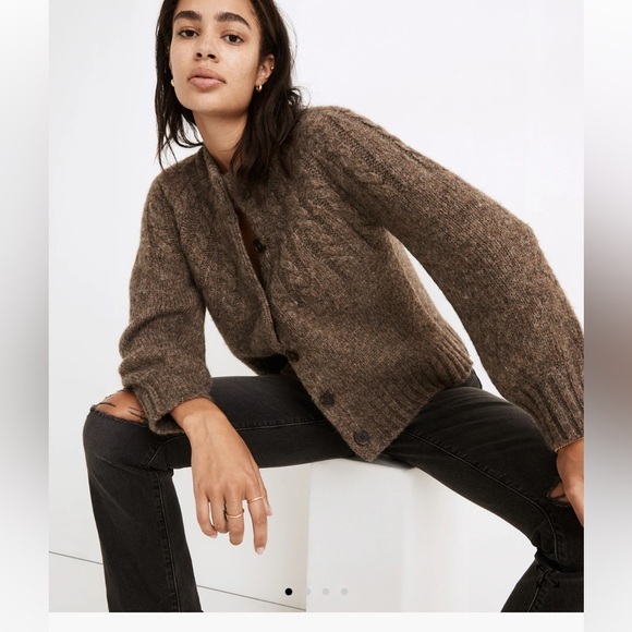 Madewell Sweater Harwood Cable Knit Mockneck Cardigan